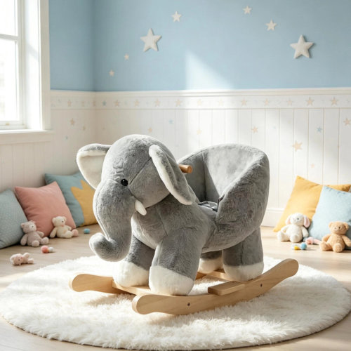 ORCHID Soft Plush Rocking Toy With Hand Puppets And Safety Belt,Kids Ride-On Rocking Horse Toy With Lullaby Song | Wayfair