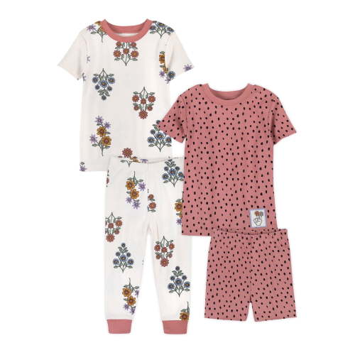 Little Star 100% Organic Cotton 4-Piece Toddler Girl Snug Fit Pajamas