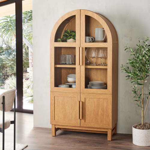 Better Homes & Gardens Juliet Kitchen Rounded Arch Cabinet, Light Honey
