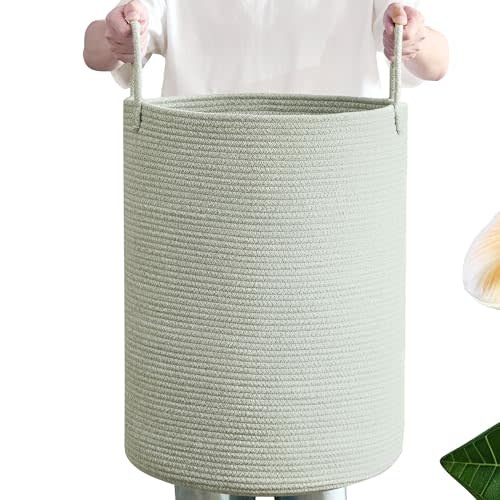 Sage Green Hamper Tall Woven Laundry Basket 80L Large Teal | Cotton Rope Clothes Hamper for Bedroom Baby Nursery Hamper Bin for Girls Kids Blanket Storage Basket for Living Room