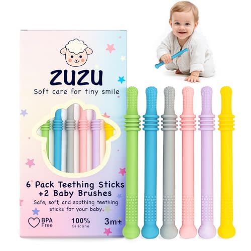 6 Pack Baby Sensory Montessori Toys for 0 3 6 12 18 24 Months Teether for Babies, Baby Teether Teething Stick Toys, Newborn Developmental Toys, Babies Essential Gift– BPA‑Free, Food‑Grade Silicone