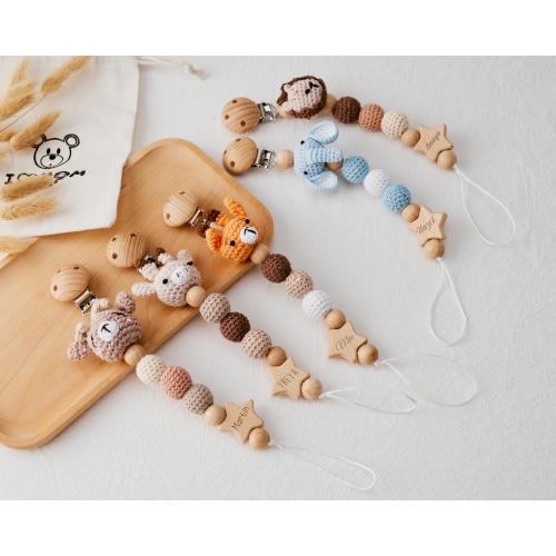 Personalized Pacifier Clip Gift For Him,Handmade Crochet Baby Pacifier Clip,Baby shower Gift,Newborn Gift,Custom Engraved  Soother Clip