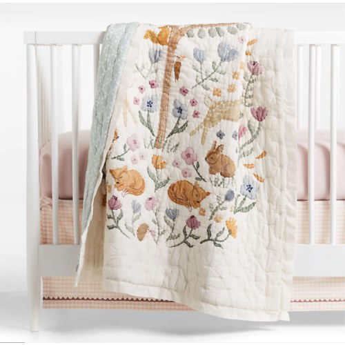 Wonderland Prairie Embroidered Organic Cotton Voile Baby Crib Quilt