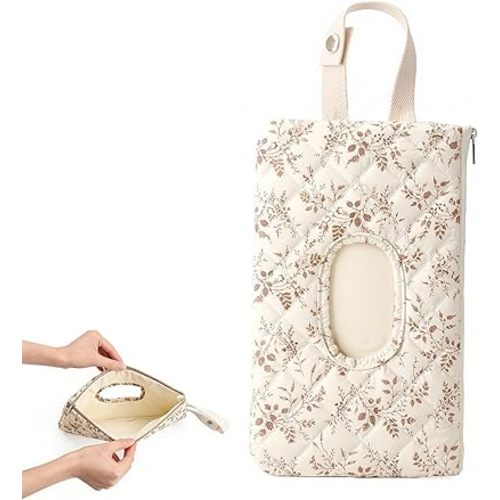Wipe Holder Floral Diaper Pouch Portable Wipes Bag for Car, Resuable Wet Wipe Pouch for Travel & Outdoor, Beige