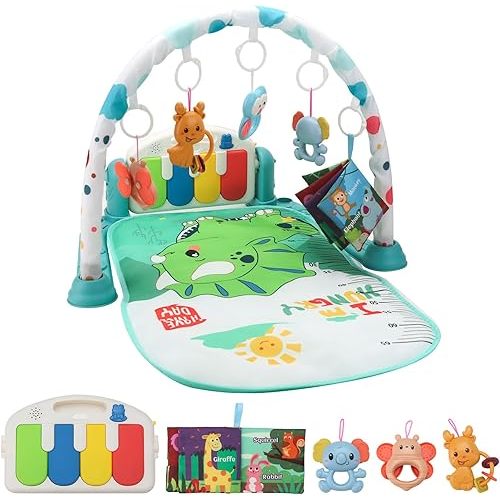 BOMPOW Baby Play Gym Mat, Play Activity Mat with Music and Lights, Piano Gym, Early Development Baby Gift for Babies Newborn Tummy Time Play Mat