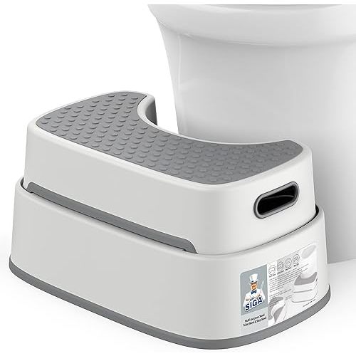 MR.SIGA Toilet Stool Squat Adult, Bathroom Stool Heavy Duty, Anti Slip Toilet Step for Bathroom, Toddler Step Stool for Kids, Off-White & Dark Gray