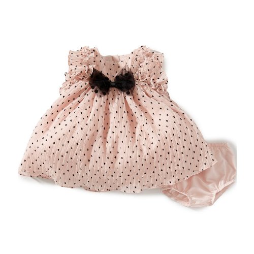 Pippa & Julie Baby Girls Angie Short-Sleeve Heart-Printed Bow-Accented Chiffon Float Dress
