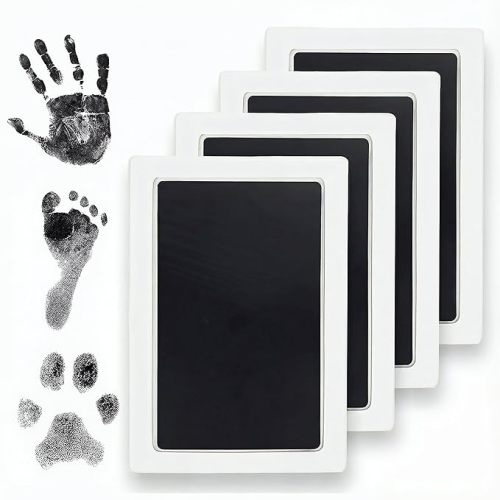 Clean Touch Ink Pad for Baby Handprints and Footprints – Inkless Infant Hand & Foot Stamp – Safe for Babies, Doesn’t Touch Skin – Perfect Family Memory or Gift – Black Standard Size [4 Pack]