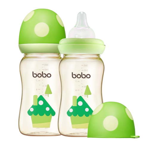 PPSU Baby Bottles YOHKOH for 3m+ Infant,Mushroom Cap+Wide-neck,Natural Flow M Nipple,8.8oz,Green