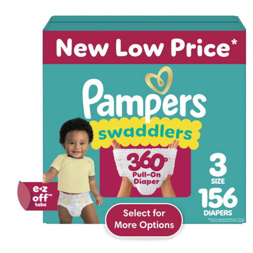 Free Shipping! Pampers Swaddlers 360 Pull-On Diapers Size 3, 16-28 lbs, 156 Count, Leakproof Skin Protection