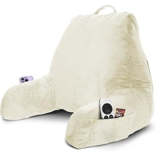Nestl Reading Pillow with Shredded Memory Foam, Designed for Sitting Up in Bed and Couch, Back and Arms Adjustable Support for Adult & Teens Backrest Pillows for Reading, with Washable Cover Off White