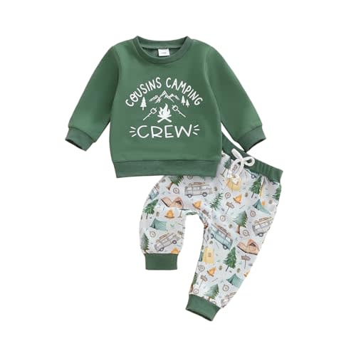 xkwyshop Fall Winter Outfit Toddler Baby Boy Cousins Camping Crew Long Sleeve Sweatshirt Pants 2Pcs Adventure Clothes Set