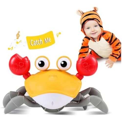 Crawling Crab Kids Toy Gifts: Tummy Time Toys Walking Dancing Cute Essentials Electric Induction Sensory Stuff Moving Crabs with Light Up Music for Boys Girls Items Interaction Gadgets