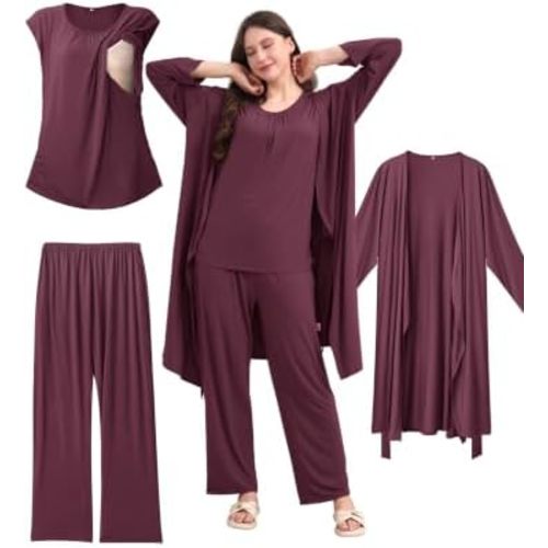 3 PCS Nursing Pajamas Robe Set Maternity Postpartum Pjs Hospital
