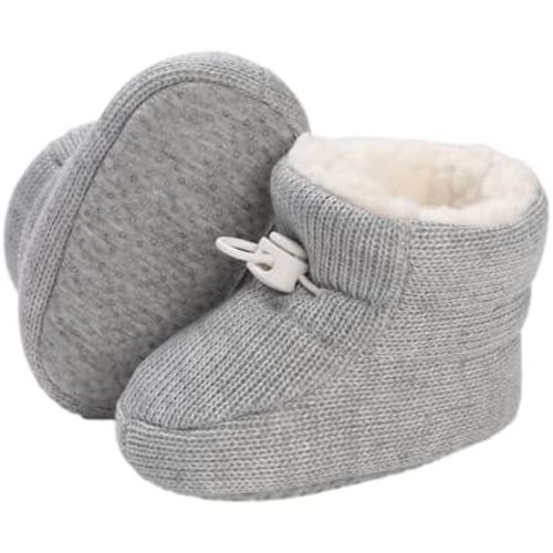 Baby Fleece Booties Newborn Warm Slippers Cozy Winter Boots Sock Shoes Infant Crib Bootie with Non Skid Bottom 0-18Month