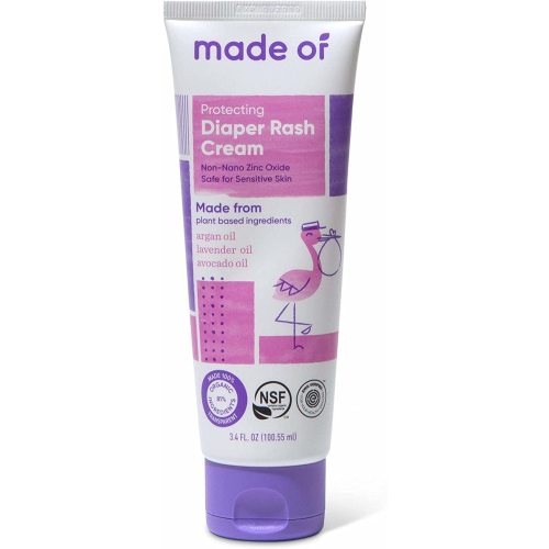 Organic Diaper Cream by MADE OF – NSF Organic Baby Diaper Cream with Avocado Oil and Argan Oil (Fragrance Free, 3.4oz) – Zinc Oxide Ointment and Butt Paste for Sensitive Skin - 3.4 Fl Oz (Pack of 1)