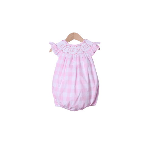 Smocked Little Sister Pink Buffalo Check Bubble