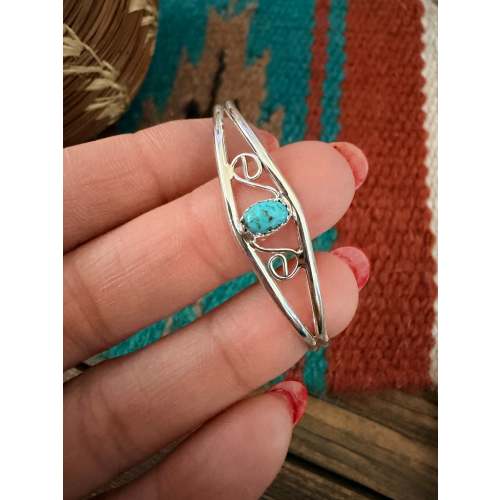 Handcrafted Turquoise & Sterling Silver Baby Cuff Bracelet