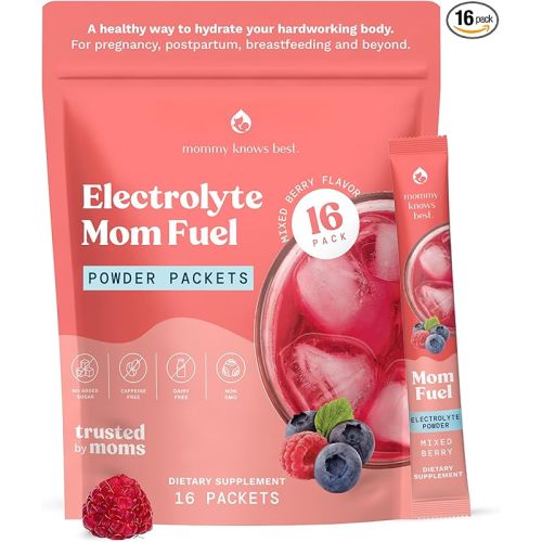 Mommy Knows Best Mom Fuel Electrolyte Drink Mix for Moms, Hydration Support - for Pregnancy, Prenatal, Electrolytes + Trace Minerals, Lactation Drink Mix Supplement (16 Count)