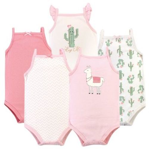 Hudson Baby Basics Infant Baby Sleeveless Baby Bodysuits 5-Pack, Cactus Bloom, 0-3 Months