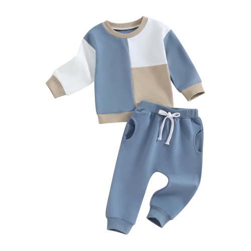 HCNTES Toddler Baby Boy Clothes Crewneck Sweatshirt Long Sleeve Shirt with Pants Cute Fall Winter Outfits（Khaki,6-12 Months)