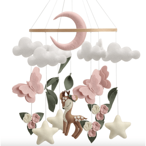 Sleepy Time Felt Mobiles - Pretty Pink Deer & Flowers