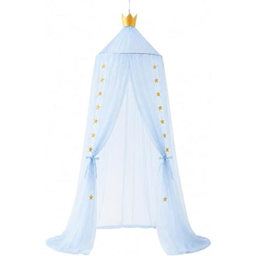 Bed Canopy for Girls - Soft, Washable and Easy to Install, Crib Canopy for Girls' Room with Star Decor, Princess Bed Canopy for Crib,Bed,Reading Nook, Blue