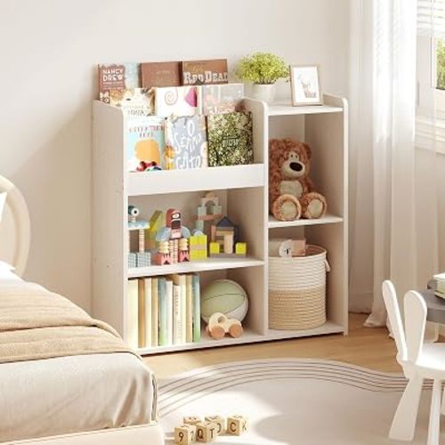 Montessori Kids Bookshelf, Bamboo Bookcase for Kids Room, Toy Storage Shelf