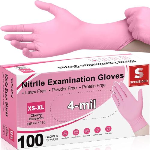 Schneider Medical Nitrile Exam Gloves, Powder & Latex Free, Pink 100 Ct