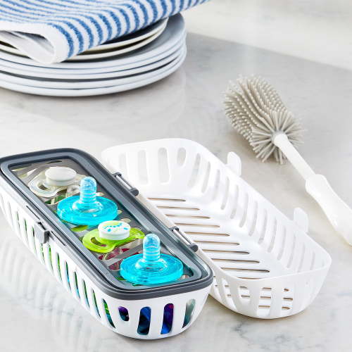 "Parent's Choice Baby Dishwasher Basket, White Plastic with Flexi Silicone Panel, 11.85""W x 4""D x 3.6""H"