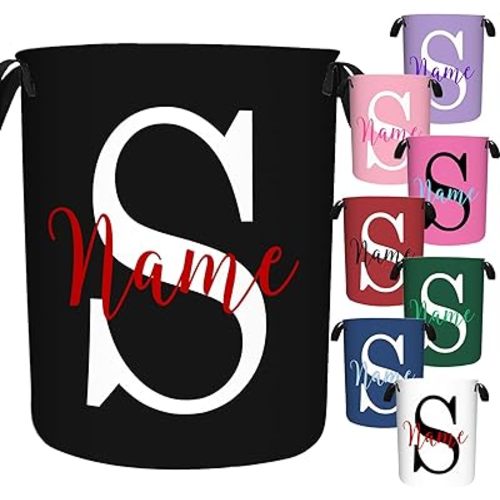 Custom Name Laundry Hamper, Personalized Collapsible Laundry Basket with Name for Baby Boys Girls Men Women, Customized Dirty Clothes Hamper Storage with Handles for Bedroom Bathroom Dorm Room Decor