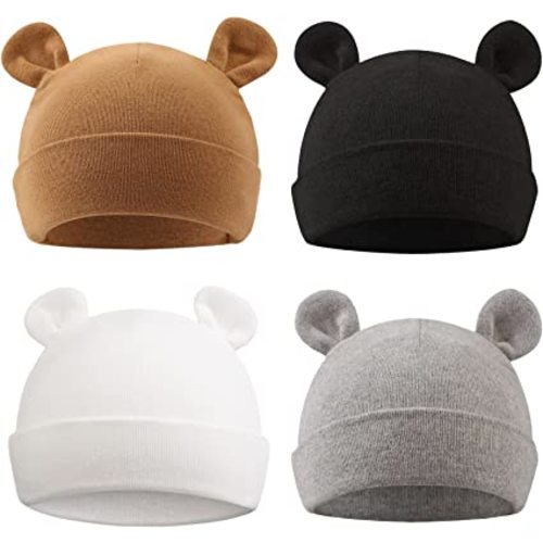 PEECABE Bonnets d'hôpital en coton pour nouveau-né 0-6 mois - Garçon et fille - Bonnet d'ours avec oreilles