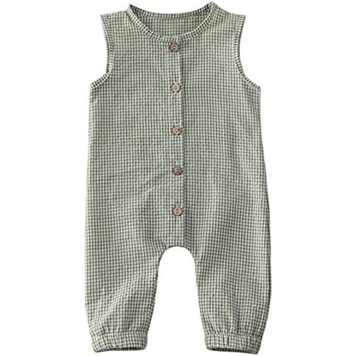 Mubineo Infant Baby Boy Girl Summer Linen Sleeveless Button Down Romper Jumpsuit