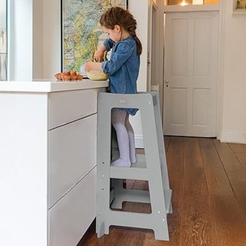 Stepup Baby Toddler Step Stool - Adjustable Height Kids Helper Step Stool, Durable, Non-Slip & Bathroom Sink, Platform for Kitchen, Toddler Tower for Exploration and Growth - Grey