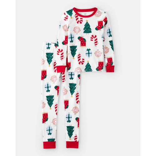 Kid Festive Friends Christmas 100% Cotton Long-Sleeve Snug Fit 2-Piece Pajamas - White - Carter's | Carter's
