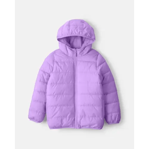 Girls Midweight Packable Puffer - Purple (Size 6)