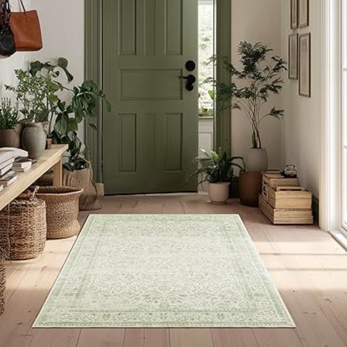 Boho Font Door Mat for Indoor Entrance Washable Non Slip Vintage Floral Aesthetic 3x5 Area Rugs for Entryway Entry,Sage Green