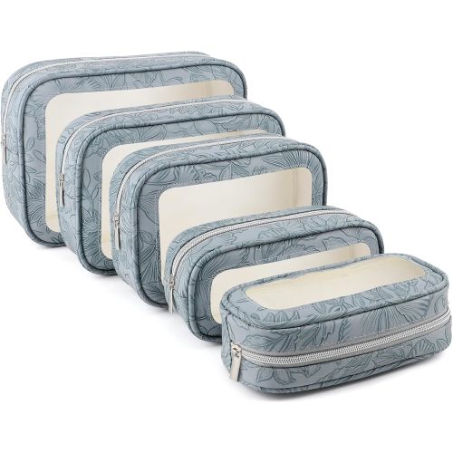 YOPCDJ 5PCS Diaper Bag Organizer Pouches Set, TSA Approved Travel Toiletry Bag For Women, Waterproof Clear Makeup Bag Set, Floral Small Makeup Bag Suitable For Women