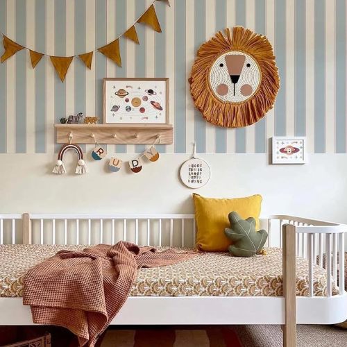 Blue and White Cream Striped Wallpaper Peel and Stick Self-Adhesive Removable Waterproof Wallpaper for Bedroom Kitchen Bathroom (Blue, 17.32"x 118.11")
