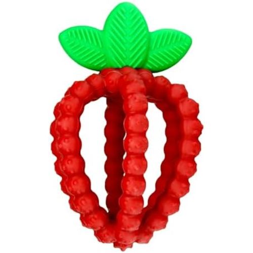 RaZbaby Bites Silicone Baby Teething Toy – Sensory Toy with Textured BerryBumps for Teething Relief, Easy-to-Hold Fruit Shape, BPA-Free, Soothes Front & Back Teeth – Gift for Babies, 3 Months+, Red