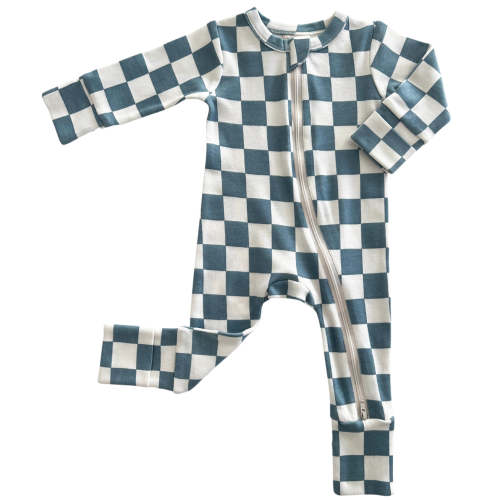 Blueberry Muffin Checkerboard / Organic 2-Way Zip Romper