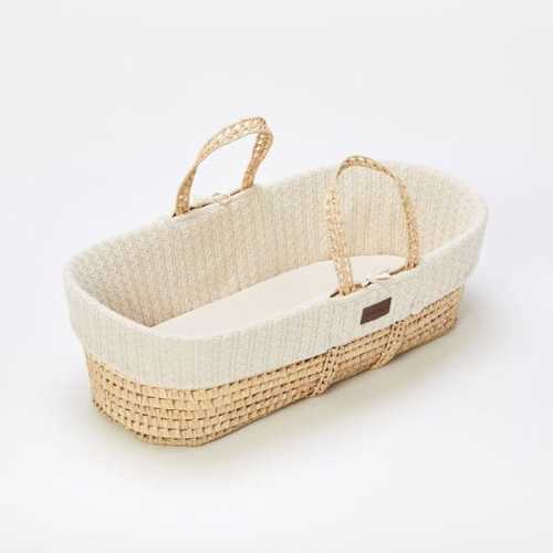 Knitted Moses Basket & Organic Mattress Set - Linen | Free Delivery ‐ The Little Green Sheep