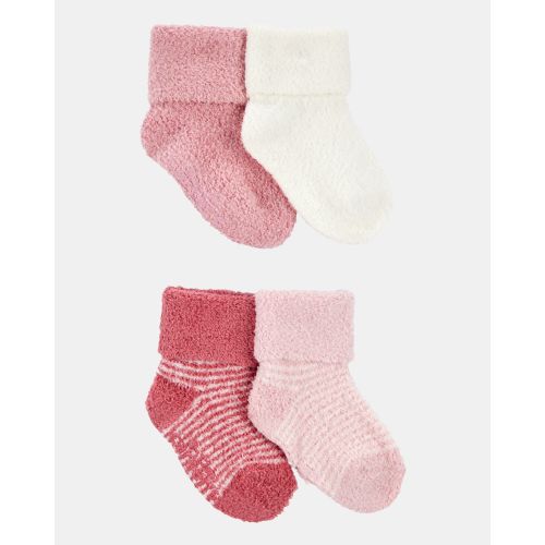 Baby Girl 4-Pack Chenille Foldover Cuff Booties - Pink/White
