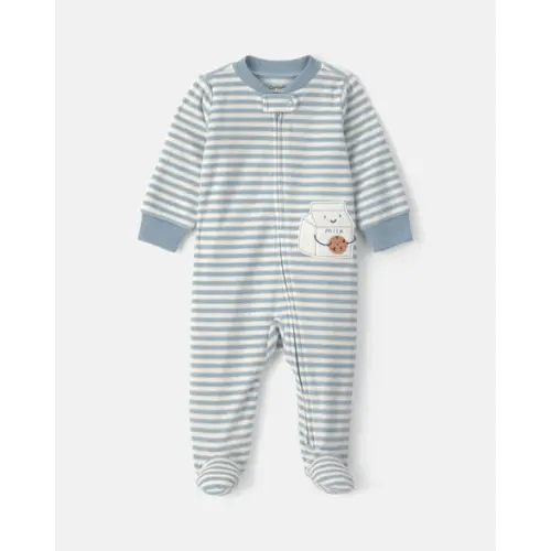 Baby Milk & Cookies Striped Fleece 2-Way Zip Sleep & Play Pajamas - Blue | Carter's