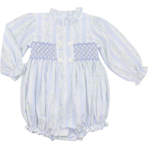 Blue Floral Smocked Bubble - Cecil & Lou