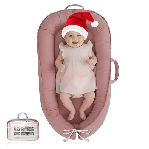 Baby Lounger - Infant Lounger for Newborn 0-24 Months, Pure Cotton Breathable Baby Nest Lounger Cover, Newborn Essentials for Baby Boys & Girls, Portable Baby Lounger for Home and Travel
