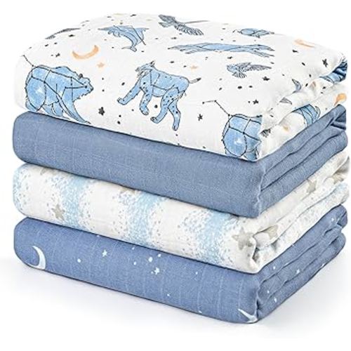 GLLQUEN BABY Muslin Swaddle Blankets 4-Pack Breathable Receiving Blankets (35" x 40") Soft Baby Blankets for Girls and Boys Newborn Essentials Muslin Burp Cloths Swaddle Wrap Baby Gift(Cosmos)