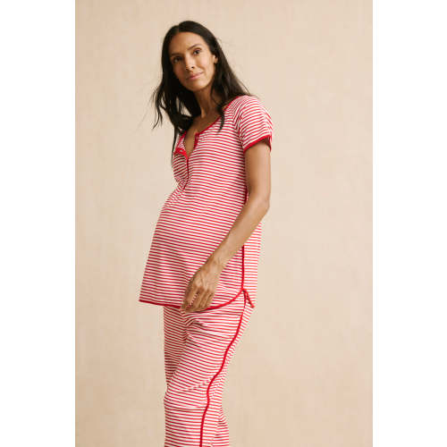 LAKE | Women | Pima Cotton Pajamas | Classic Red Voyager Stripe Maternity Short Long Set
