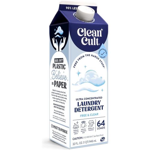 Ultra Concentrated Liquid Laundry Detergent Soap, 64 loads (32 oz), 90% Less Plastic, No Harsh Chemicals, Free & Clear, Defeats Stains & Odors, Eco-friendly, HE/Standard Compatible