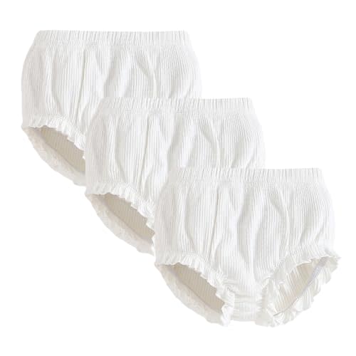 SOBOWO 3-Pack Bloomers for Baby Girls Diaper Covers Ribbed Ruffle Solid Triangle Baby Girl Shorts Summer Toddler Underwear
